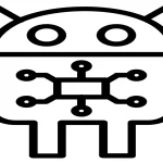 Schwarz-weiße Skizze eines Android-Männchens, symbolisiert das Android-Betriebssystem.