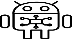 Schwarz-weiße Skizze eines Android-Männchens, symbolisiert das Android-Betriebssystem.